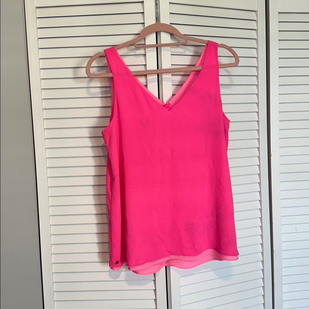 Vibrant Pink Sleeveless V-Neck Top